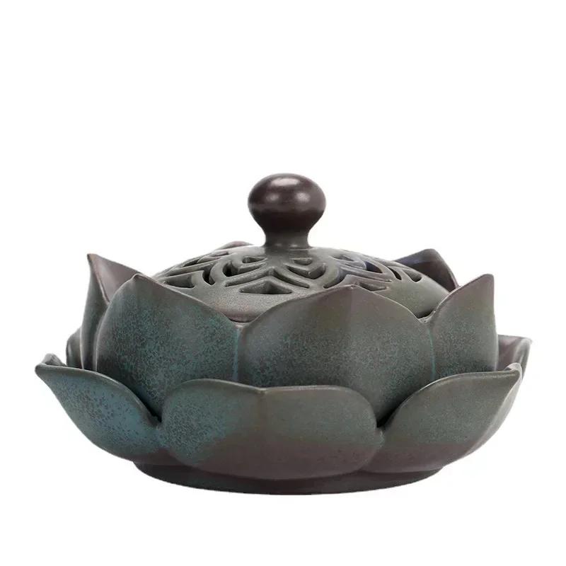 Керамическая подставка для благовоний ручной работы Лотос Дзен Ароматерапия Домашний декор, Ретро Искусство ароматов Подарок Внутренний Дзен-декор Ароматическая подставка