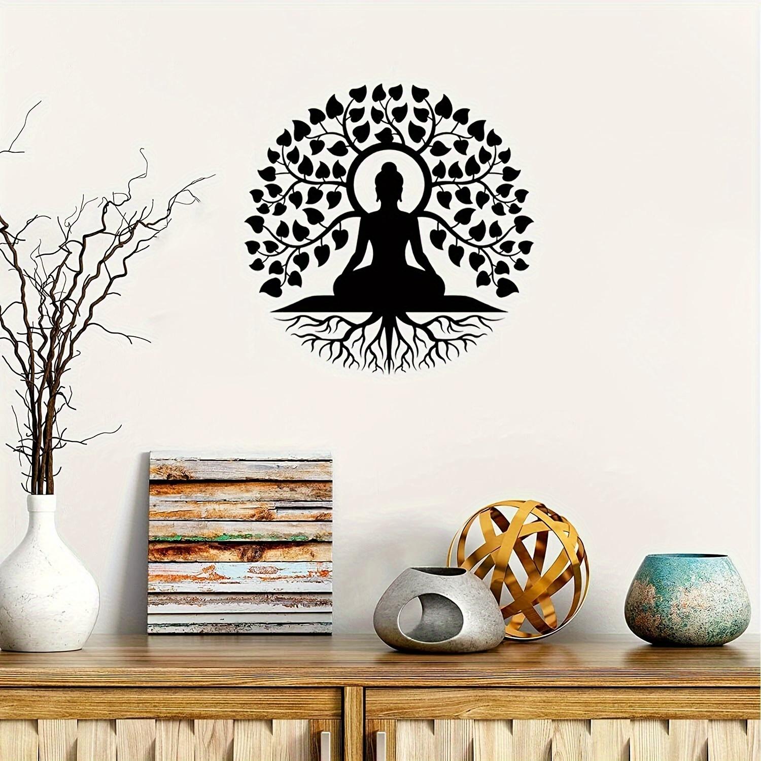 1 шт. Дерево Жизни Будда Металлическое Настенное Искусство, Черное Дерево Жизни Настенный Декор, Статуя Будды Мандала Медитация Йога Дзен Декор Комнаты